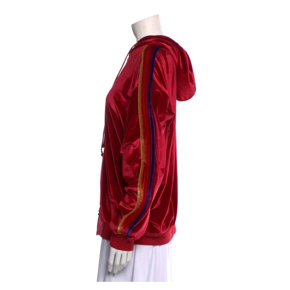 (XL) Aviator Nation Classic Velvet Zip Rainbow Stripe Sleeve Hoodie in Wine - Picture 5 of 6